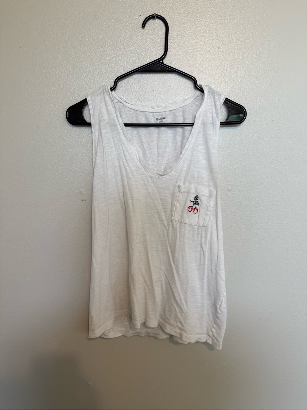Madewell White Tank Top with Red Bike Pocket Embroidery